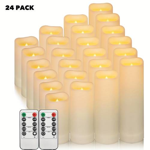 flameless flickering led candles 24pcs ivory battery operated led pillar candles with remote timer for wedding party centerpieces christmas home indoor outdoor decoration gifts battery not included holiday decorations festive ambiance infrared sensor durable plastic decorative lighting event planners holiday enthusiasts
