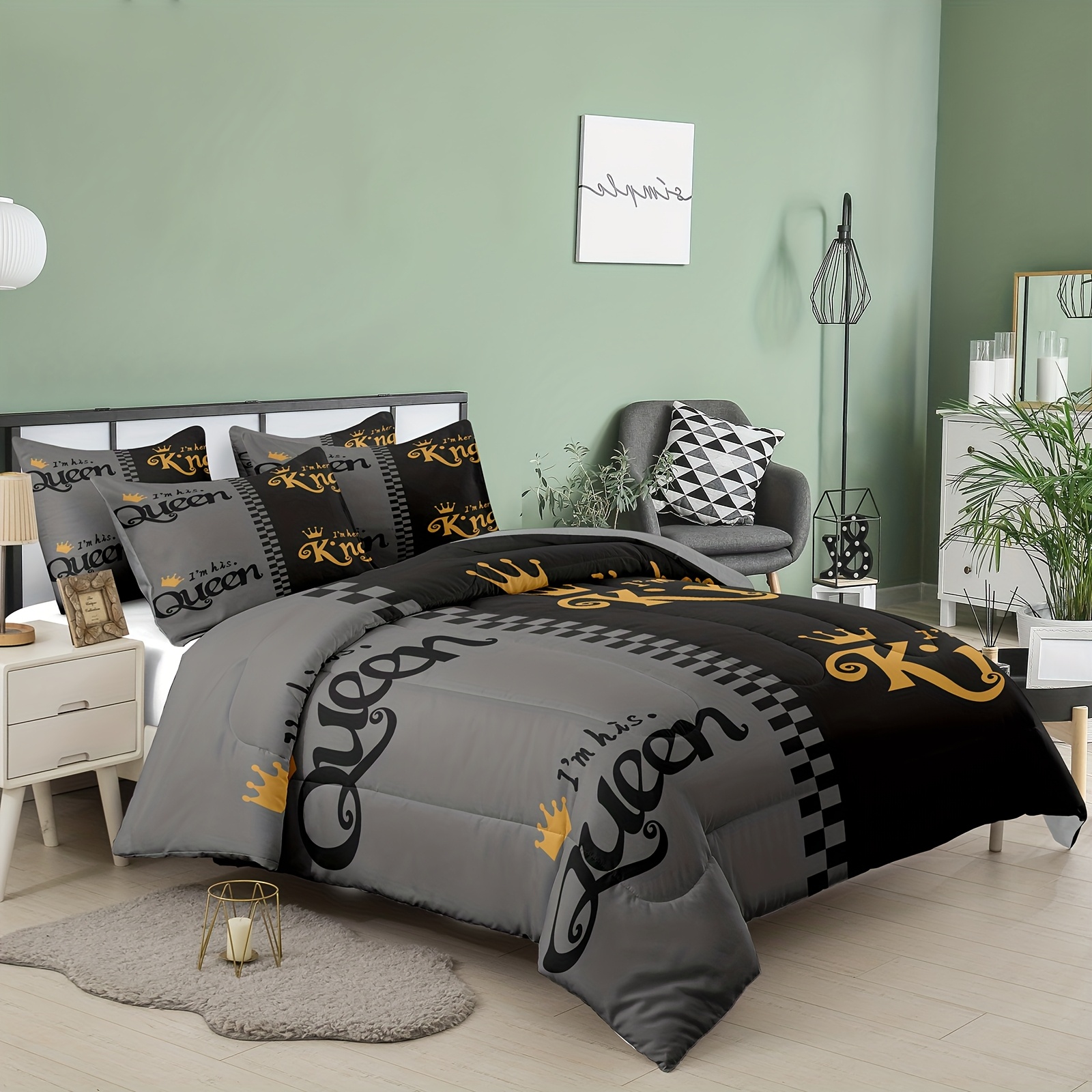 TEMU Black And Gray Romantic Couple Bedding Set, Bedding Set, Bedding Set