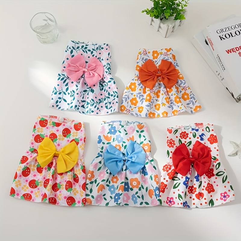 TEMU 5pcs Pet Clothing Bow Dress Puppy Princess Dress Small Dress Summer Set Suitable For Yorkshire Cat Small Pet