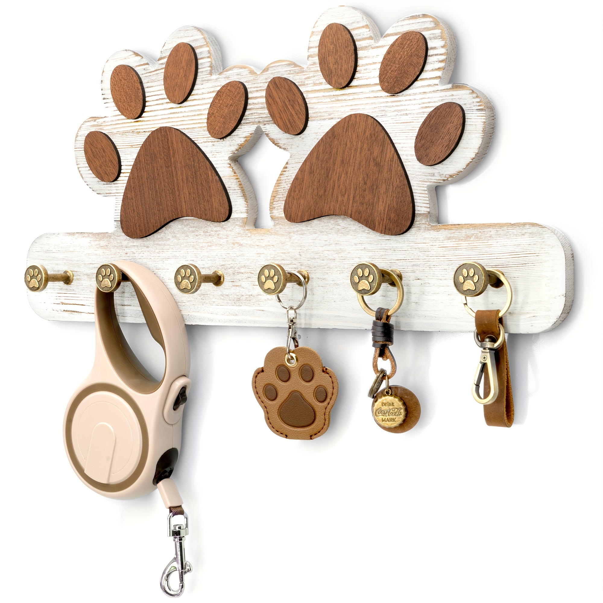 

Farmhouse Key Holder For Wall - Decorative Dog Leash Hanger Wall Mounted And Coat Rack With 5 Unique 3d Dog Claw Hooks - Dog Accessories Organizer For Rustic Home Decor