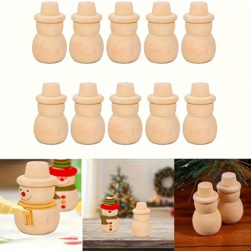 

3pcs Unfinished Wooden Christmas Snowman Doll, Diy Wooden Christmas Snowman, For Art And Painting Snowman