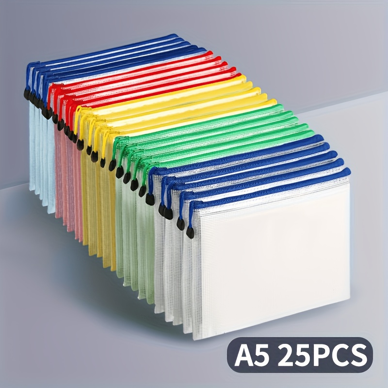 TEMU 25/50pcs A5 Mesh Zipper Bags, Mesh Pouch With A5 Size (compatible With Letter & A4 Files), Durable Zippered File Folders For School Supplies,