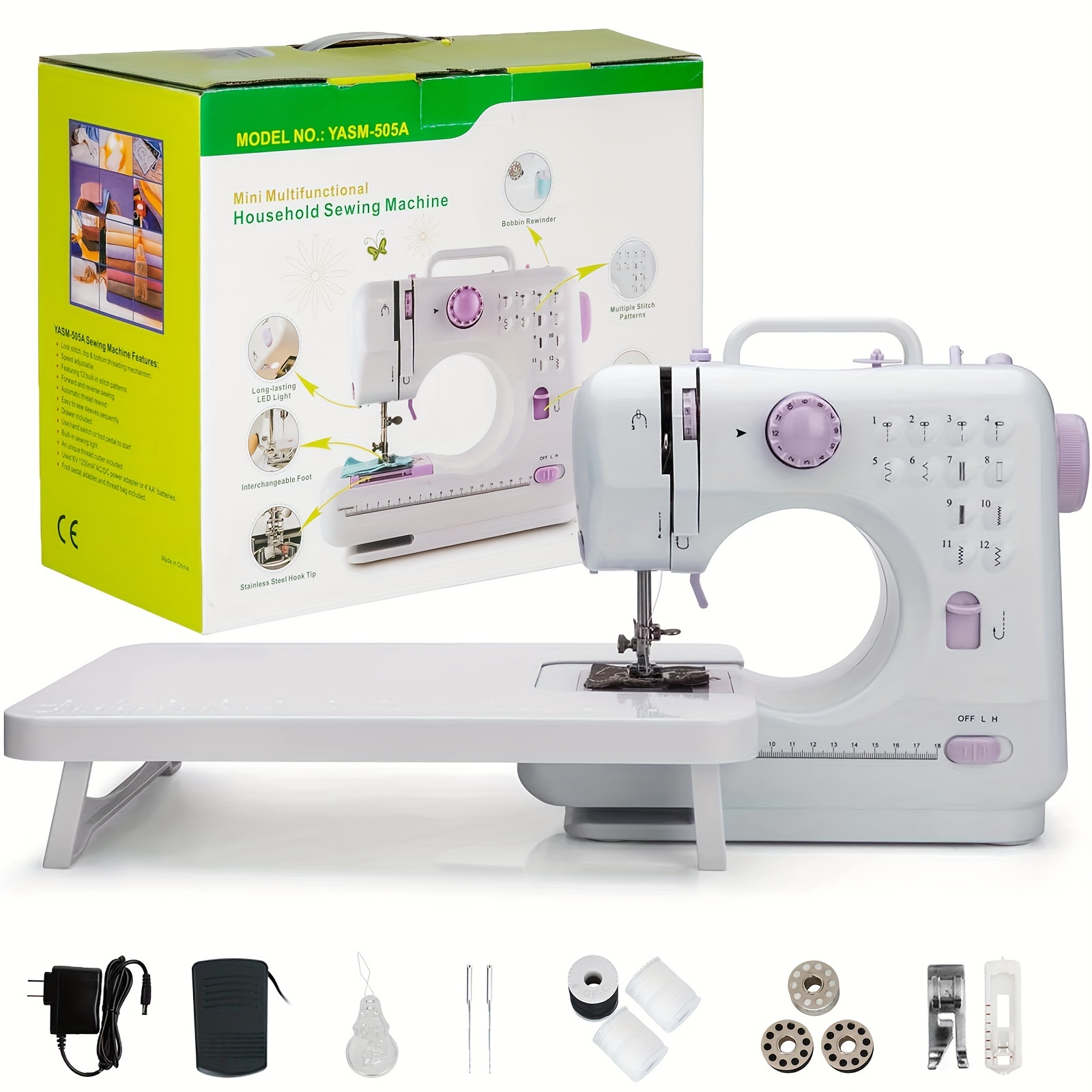 

Portable Sewing Machine Mini Electric Crafting Mending Sewing Machines 12 Built-in Stitches With Extension Table And Foot Pedal For Beginners&kids (purple)