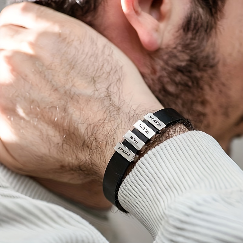 Bracelet Chaîne Homme,Bracelet Homme Cuir Qualité Noir Acier Inoxydable