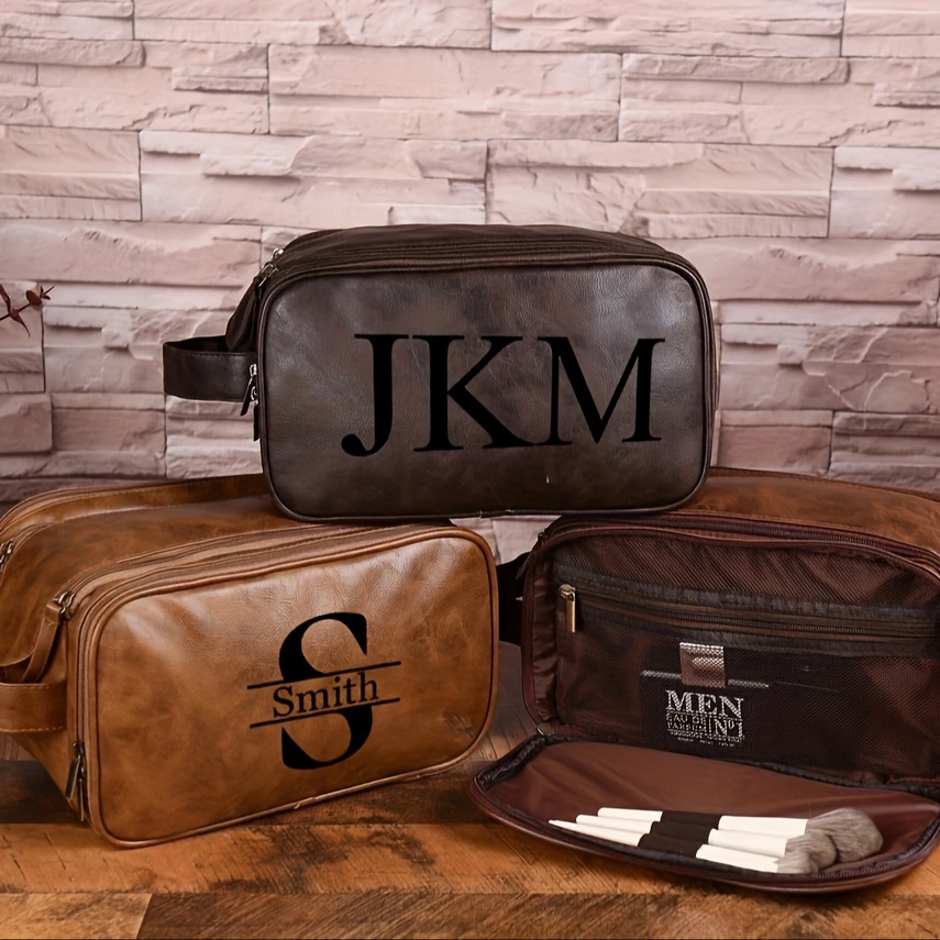 

Customizable Faux Leather Toiletry Bag - Perfect Groomsmen & Anniversary Gift For Him, Waterproof & Stain-resistant With Magnetic Closure And Wrist Strap