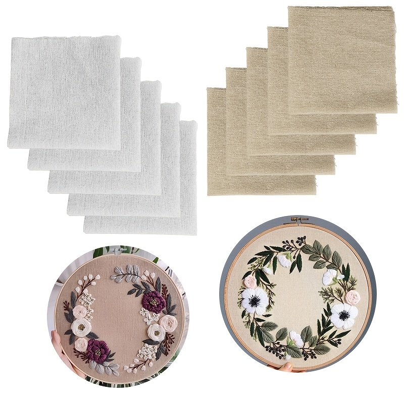 10pcs Solid Color Embroidered Linen Fabric for Crafts