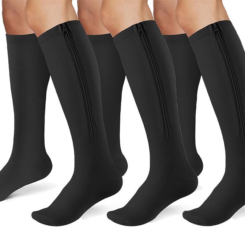 E-shop 3 Paar Nylon Kniehohe Kompressionsstrümpfe mit Reißverschluss, Zehenkompressionsstrümpfe mit Reißverschluss für Damen und Herren, Unterstützung