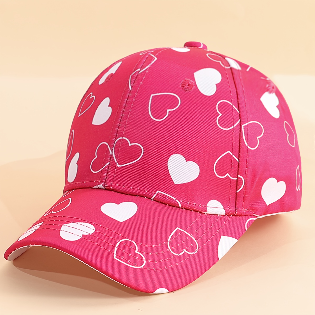 Image of 1 Girls' Heart Pattern Baseball Cap With Snap Closure - Lightweight Breathable Visor Hat Suitable For Back-to-school,, Teacher's Day Gift - Spring Summer Daily Wear Cute For All Matching Outfits