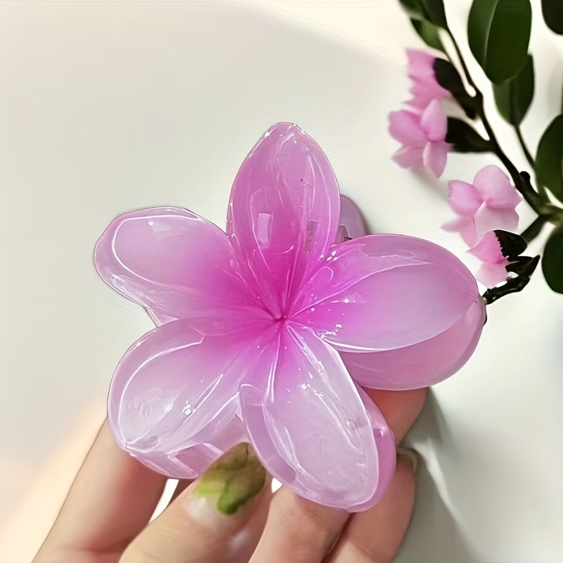 Haarklammer Aus Kunststoff Hellviolett – Blumen-Design, Doppelverschluss, Für Frauen & Mädchen, Alle Haartypen