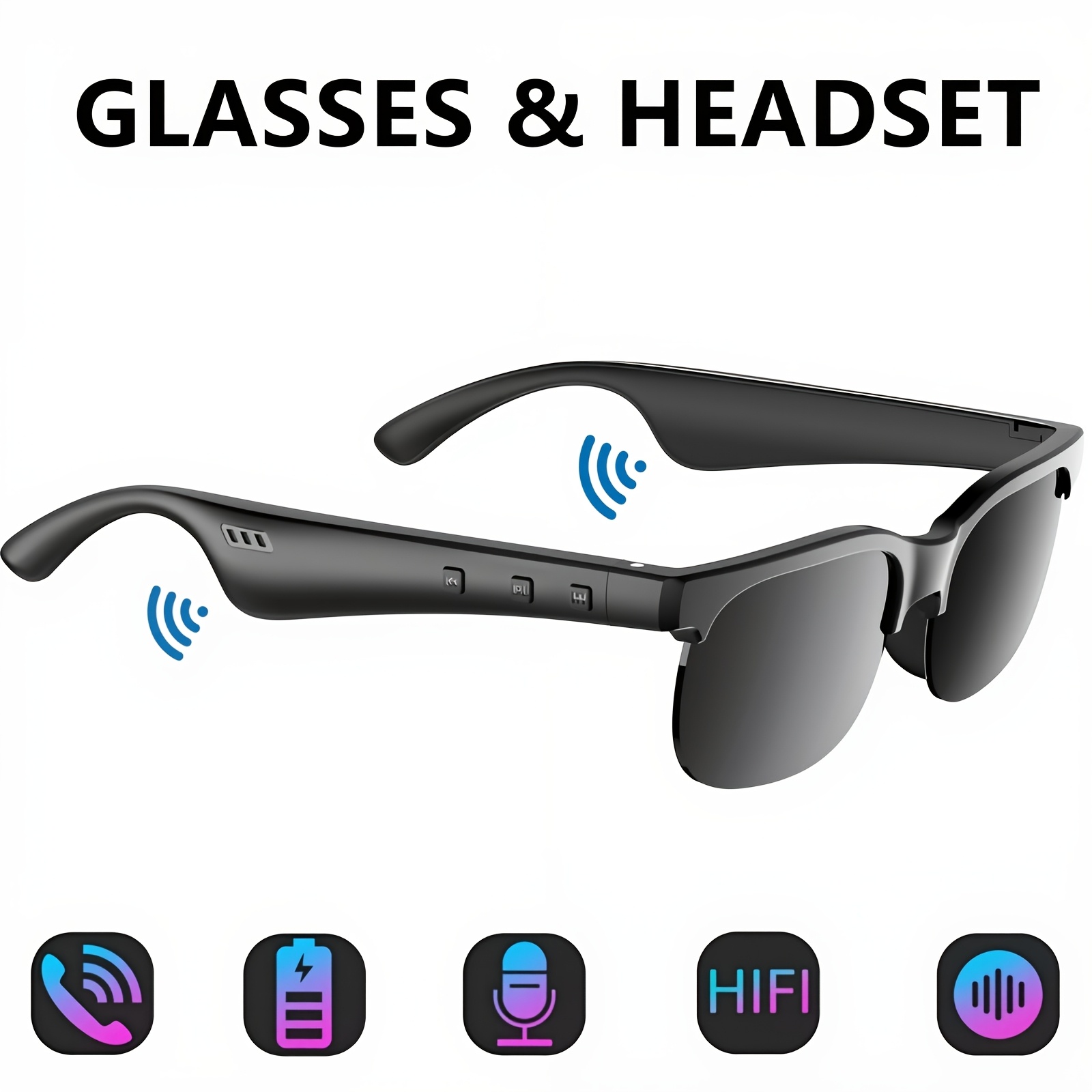 Smart Glasses Equipped with Wireless HIFI Headphones, Dual Speakers, Touch Control, Rechargeable Lithium Battery, USB Type-C Charging, Suitable for Music And Calls, Wireless Headphones|Modern Glasses|Wireless Connection, Wireless Headphones