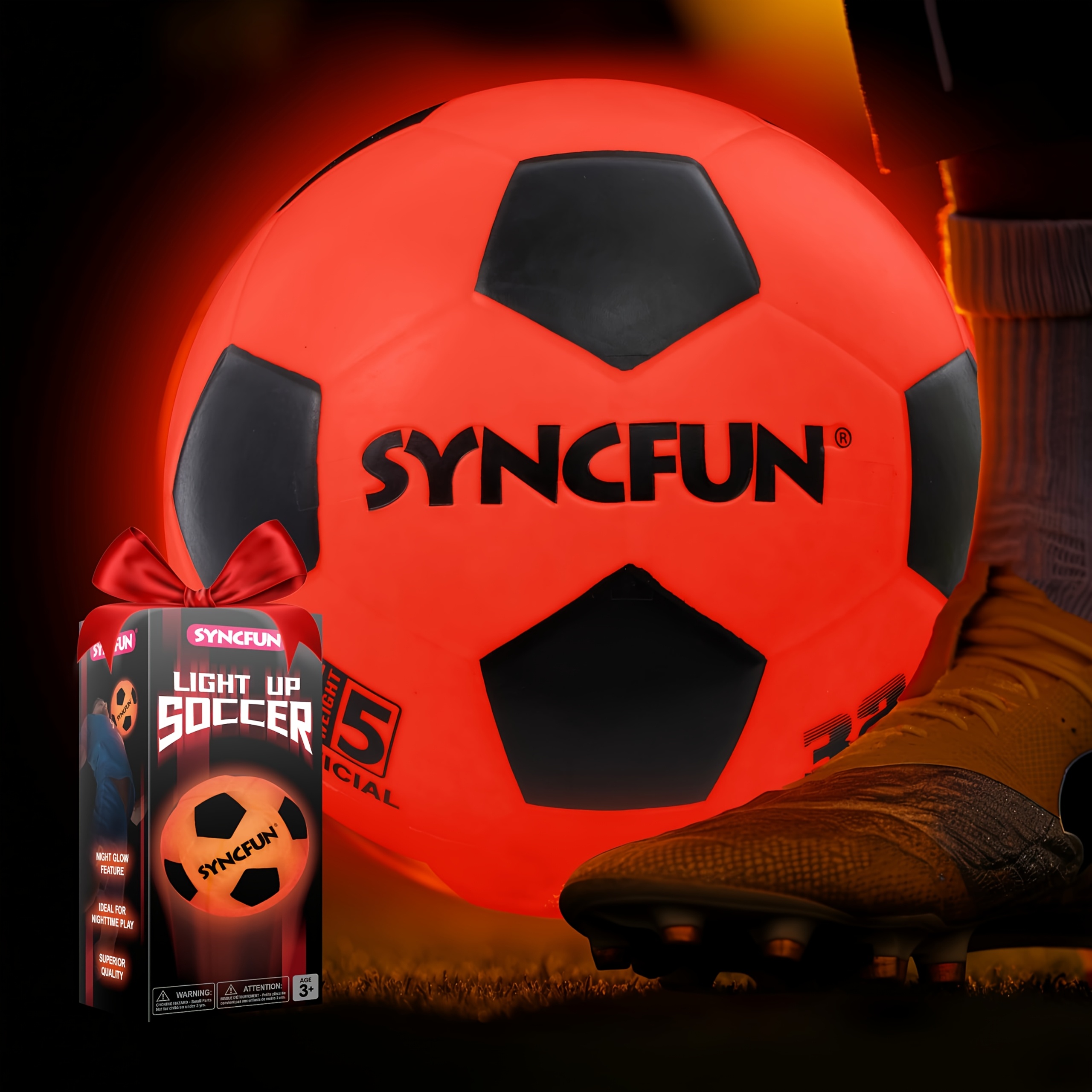 TEMU Glow In The Dark Soccer Ball Toy For Kids, Light-up Soccer Ball For Night Outdoor Ball Games, Red Glowing Ball, Soccer Ball Accessories For Boys