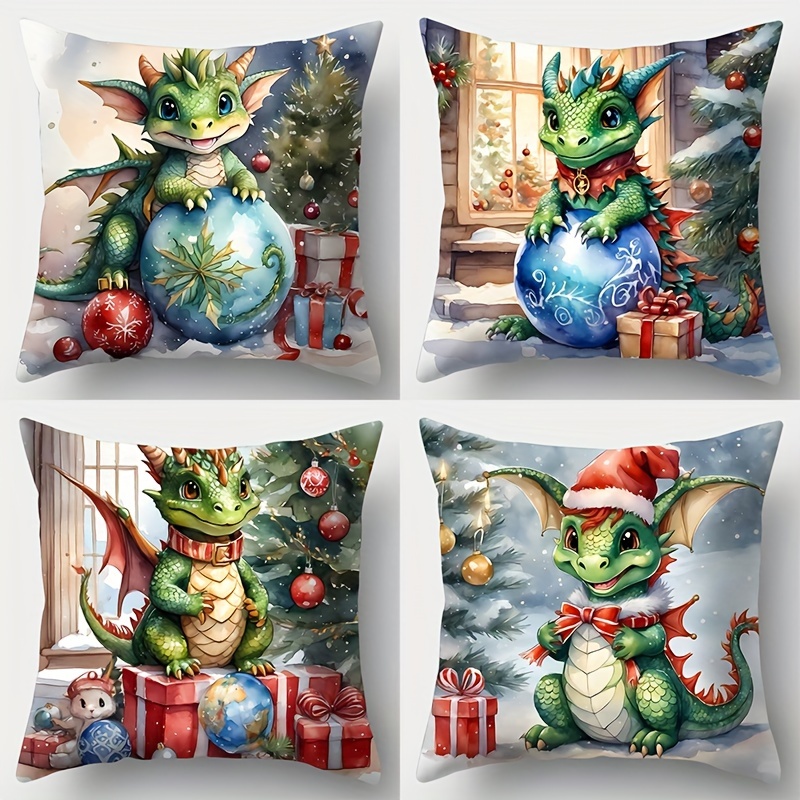 

4pcs Set Cute & Christmas Tree Throw Pillow Covers - Soft Polyester, Zip Closure, Machine Washable - Sofa, Bedroom, Living Room Decor - 17.7x17.7 Inches (pillows Not Included)