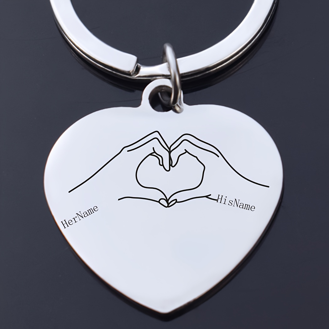 TEMU 1pc Personalized Couple Holding Hands Heart-shaped Keychain – Custom Name Engraved Stainless Steel ’s Day Gift For , Romantic Gift | Romantic