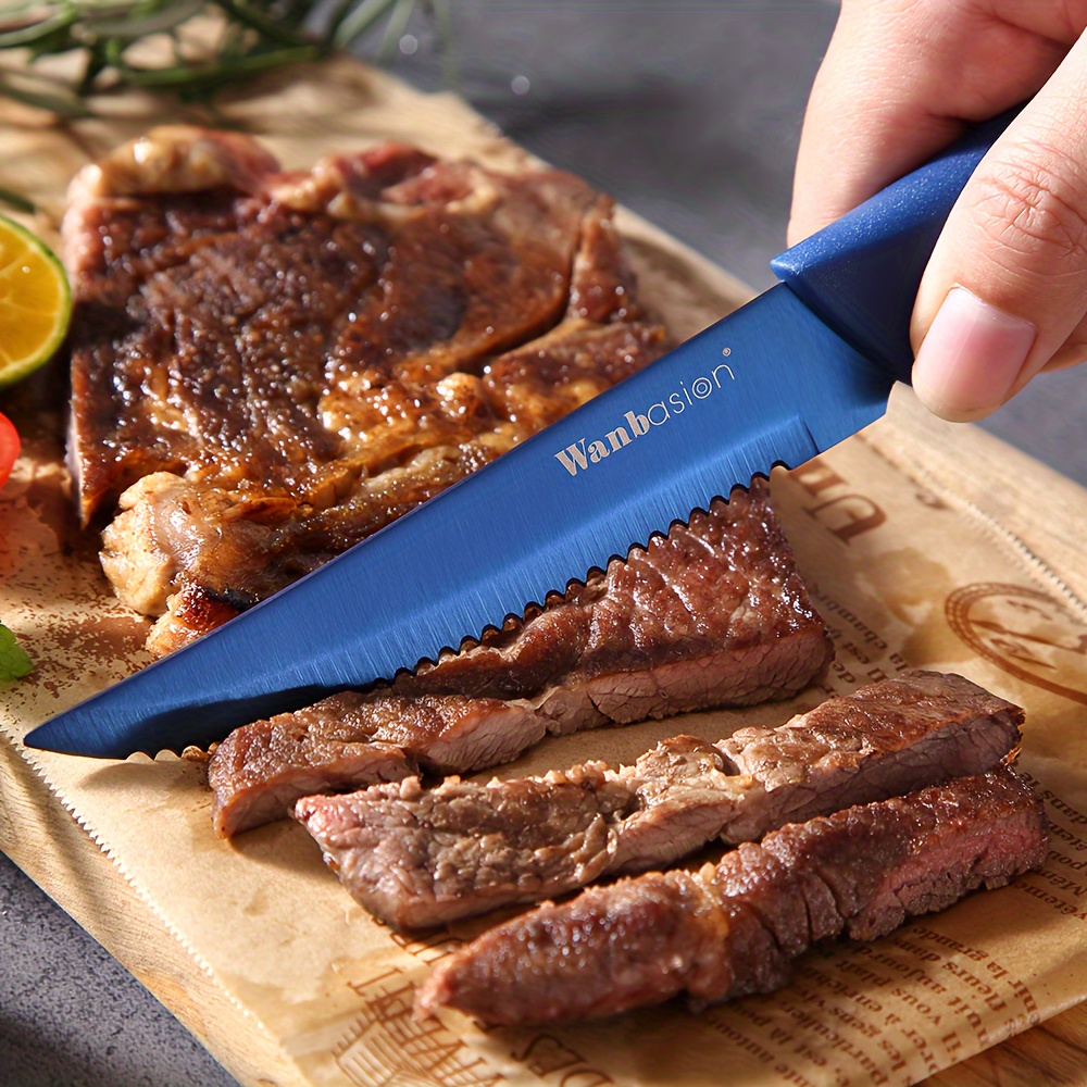 

Blue 8-piece Dishwasher Safe, Stainless Steel, Kitchen Steak Knife Set Sharp - Scratch Resistant