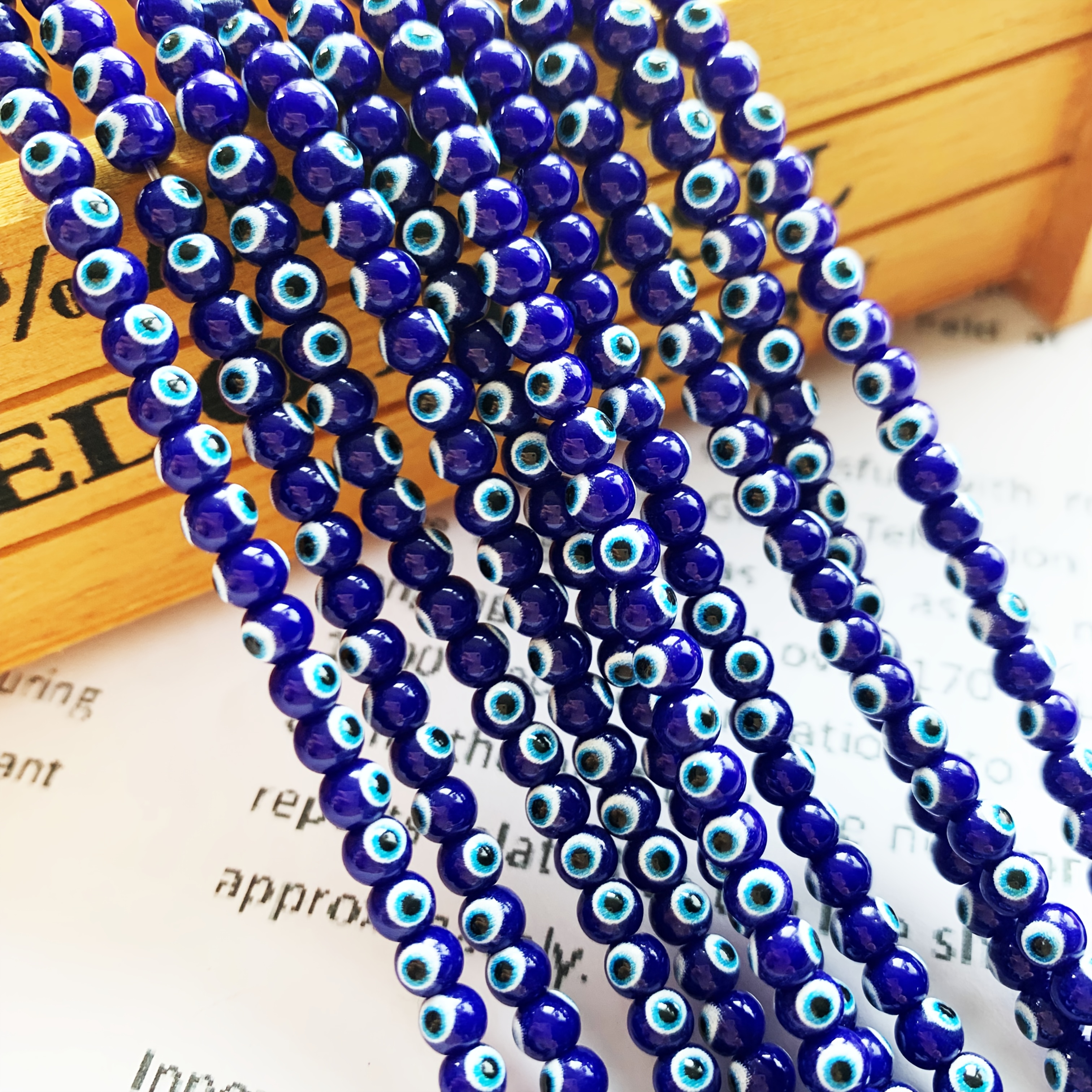 50pcs 4mm Round Beads With Evil Eye, Suitable For , Bracelets And Necklaces.