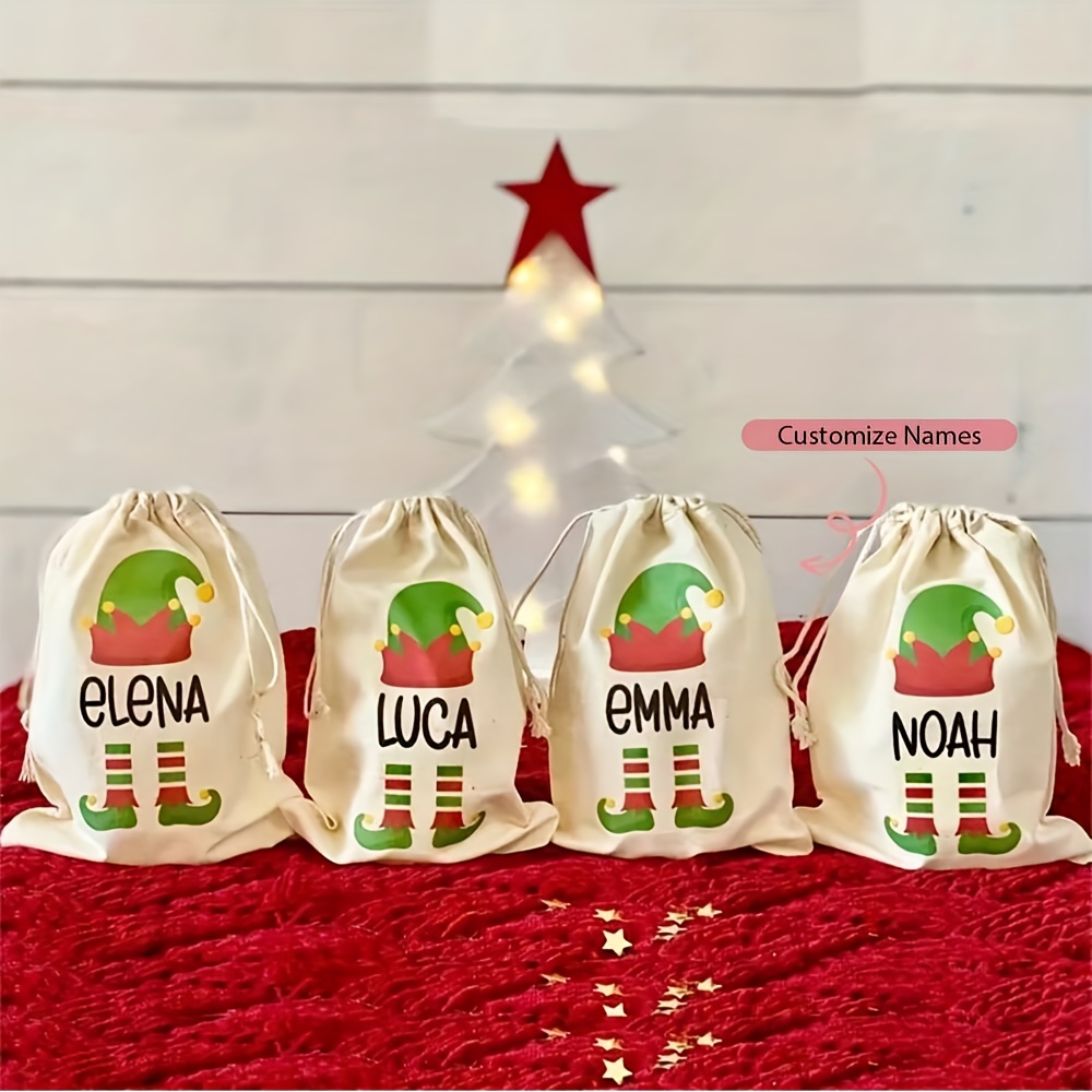 TEMU Gift For Her/him 4pcs Personalized Custom Names Elf Christmas Stocking Santa Sack Stuffer Filler Family Neighbor Boy Christmas Eve Holiday Gift