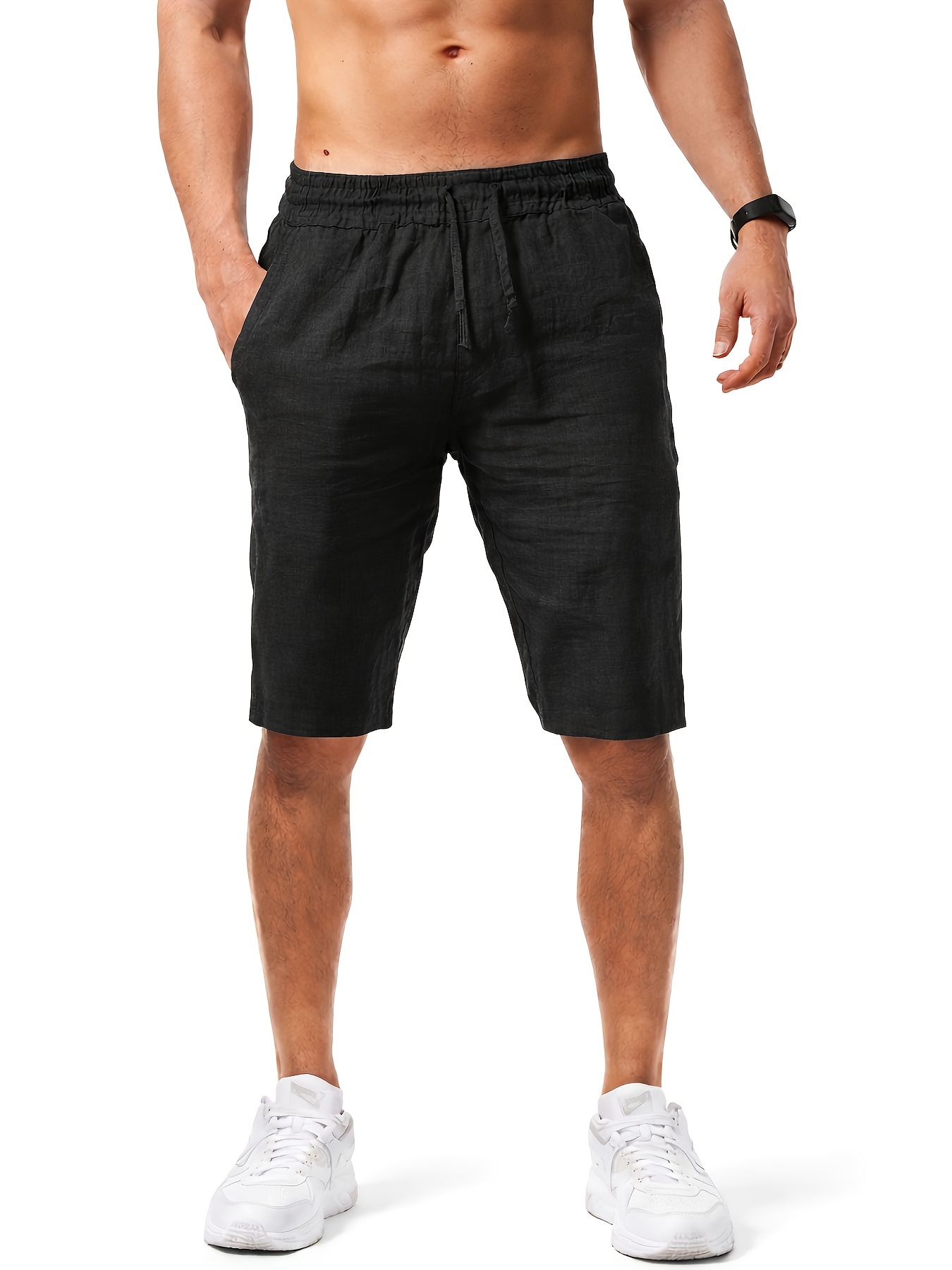 3er-set herren-baumwoll-shorts, sommer-freizeit-strandshorts, leicht, atmungsaktiv, mit kordelzug elastischem bund
