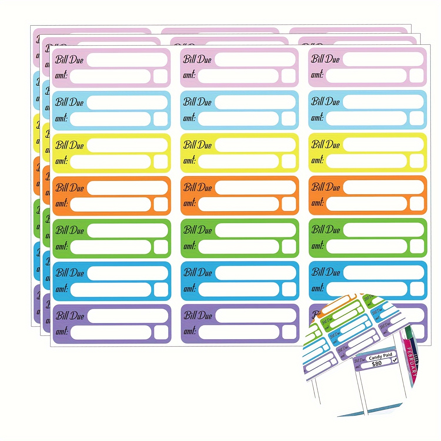 

210pcs Geometric Bill Due Stickers: 1.5" X 0.5" Vinyl Labels For Calendar Reminders, Bill Tracking, And Budgeting