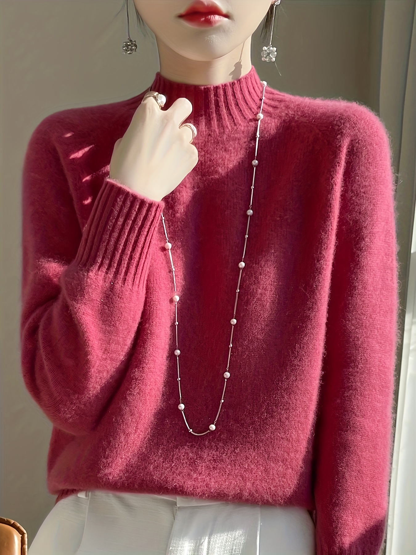 Pull Femme Manches Longues Rayé - Col Rond, Coupe Ample, Doux Et Chaud Pour L'hiver - 5