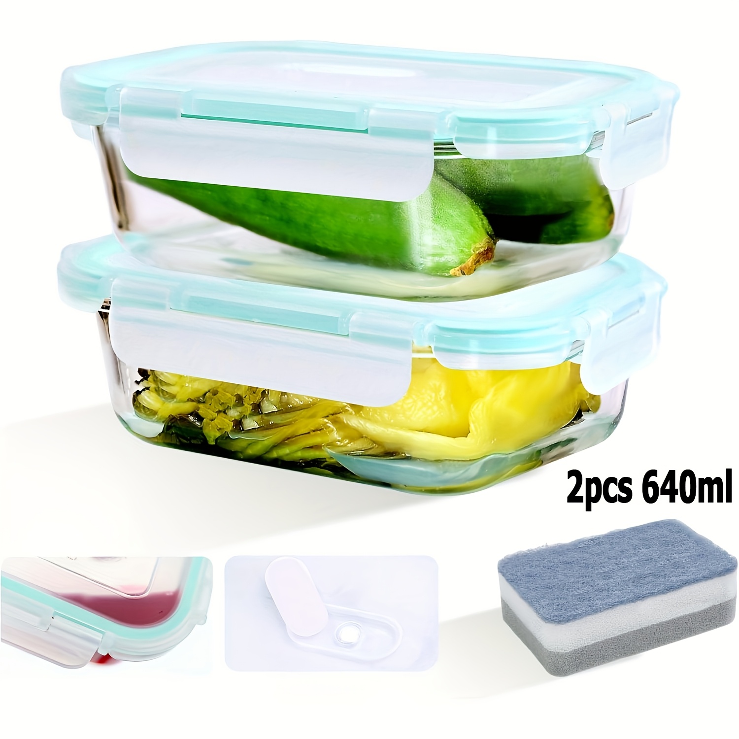 Image of 640/1520ml Glass Food Storage With Cover, Meal Prep Container, Airtight, Safe Portable Glass Lunchbox