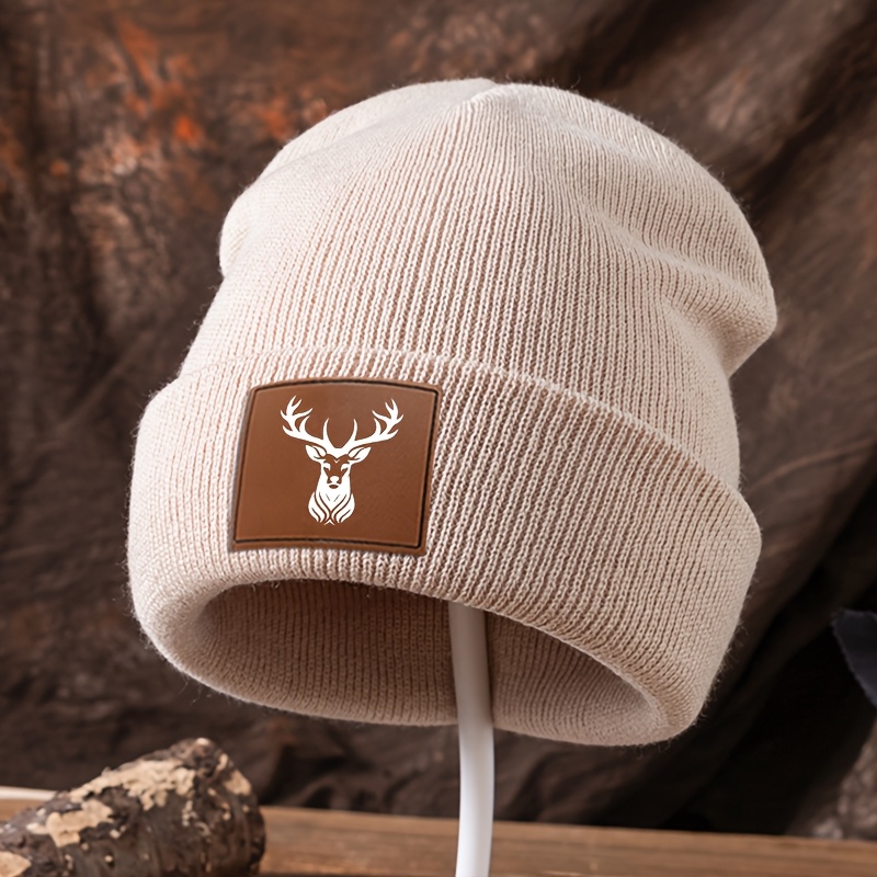 TEMU A Fun Deer Head Knitted Beanie For Autumn And Winter, Featuring High Elasticity, , , And . This Brimless Hat Is Suitable For Outdoor Leisure,