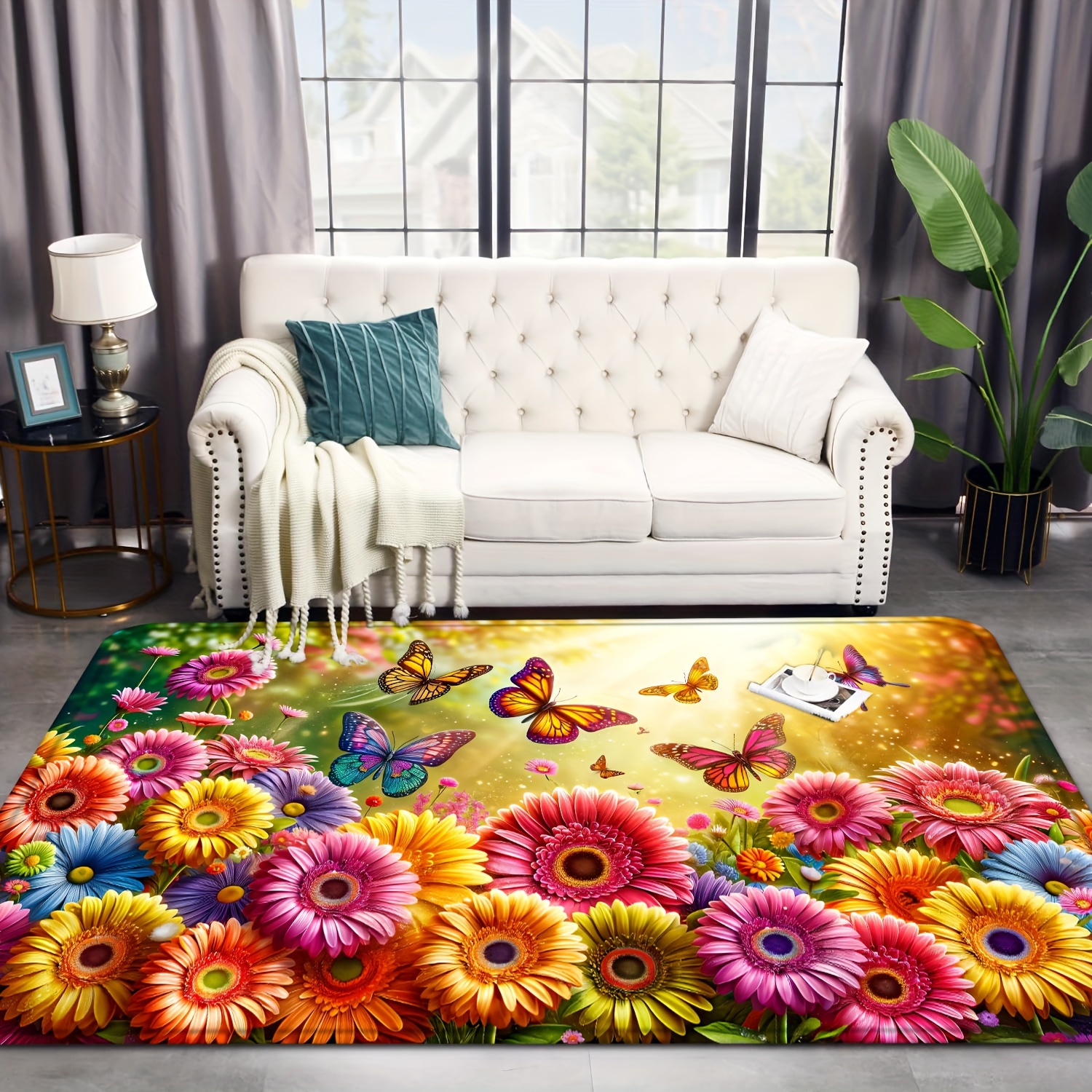 

Sunflower & Flannel Door Mat - Non-slip, Resistant, Machine Washable Area Rug For Kitchen, Living Room, Laundry, Bathroom - Decor For Day & Graduation, Kitchen Rugs