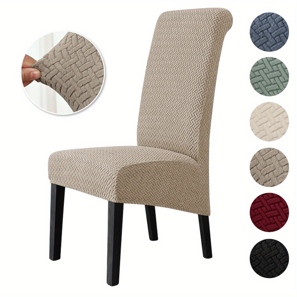 1pc Solid Striped Check Elastic Jacquard Plus Size High-back Chair Cover, Living Room Bedroom Hotel Chair Decoration