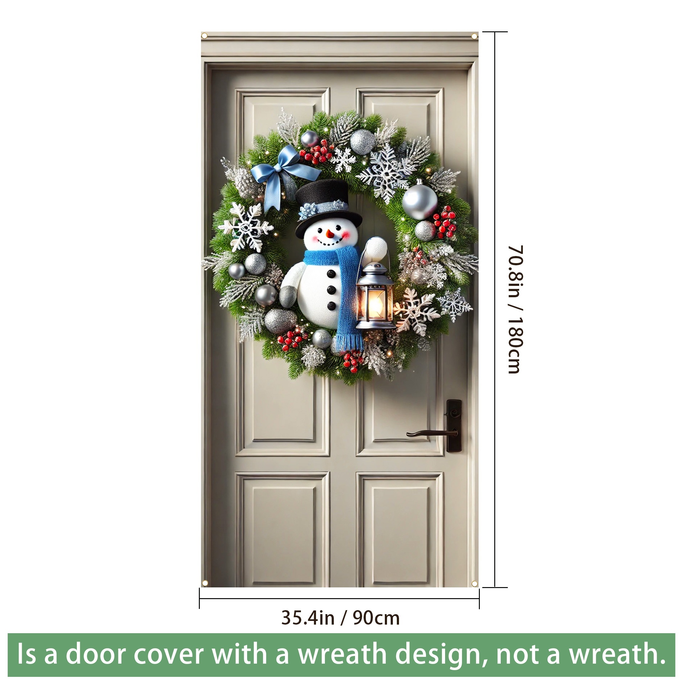 TEMU [customer Favorite] Merry Christmas Wreath & Snowman Door Cover - Polyester Holiday Decoration, 70x35 Inches, Outdoor Entrance Wall Party Supplies