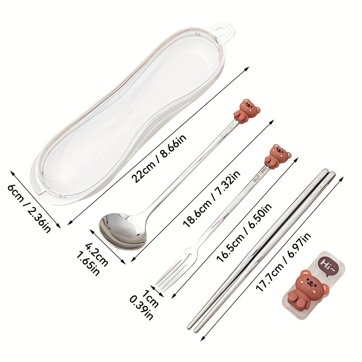 portable durable cute cartoon dinnerware   chopstick set with box reusable   steel cutlery set suitable for students adults use in   office outdoor travel picnic Product details 9