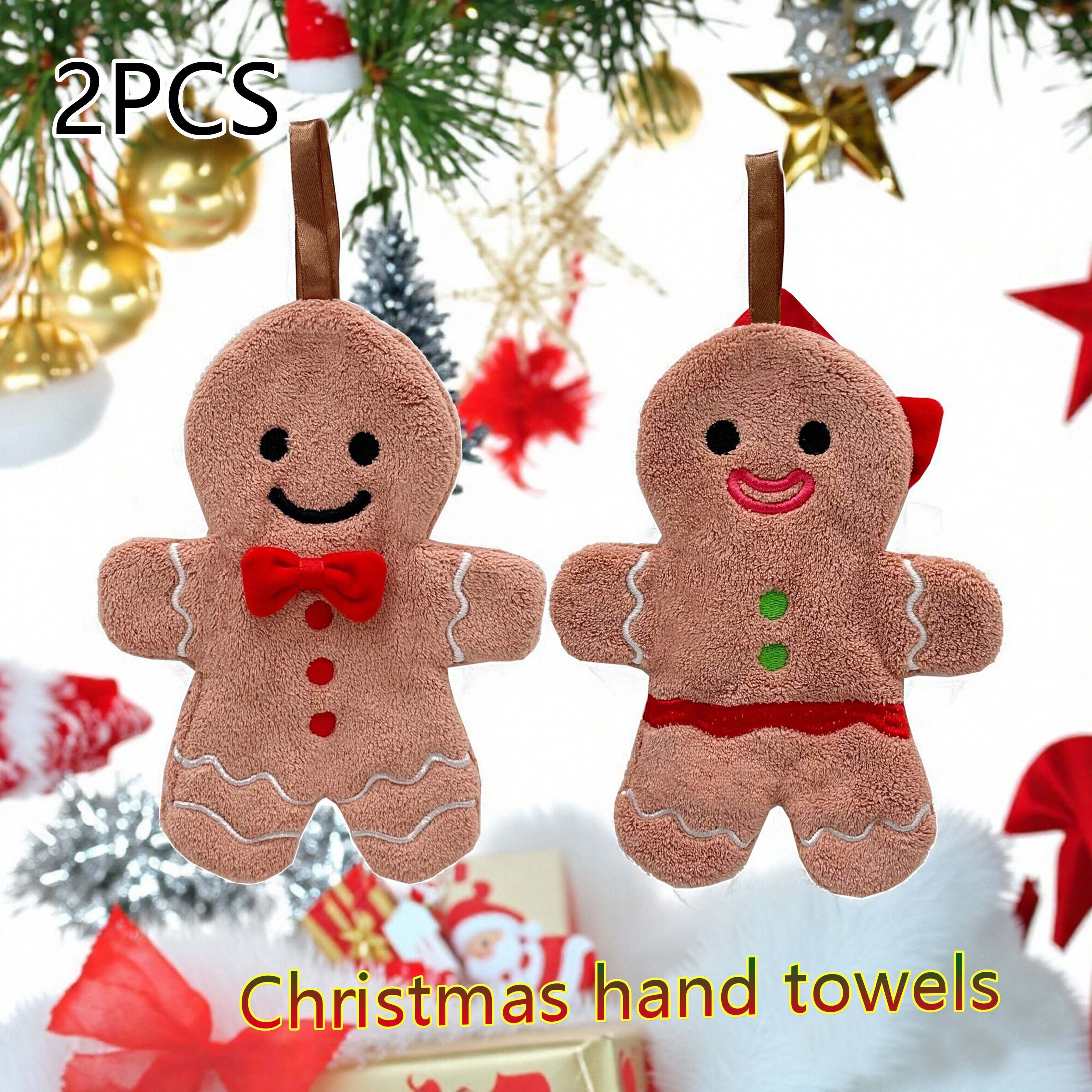 Image of Cute Gingerbread For Man Hand Towel Christmas Bathroom Fingertip Towel Coral Absorbent Material Hung On The Christmas Tree As A Decorative Pendant Christmas Gift