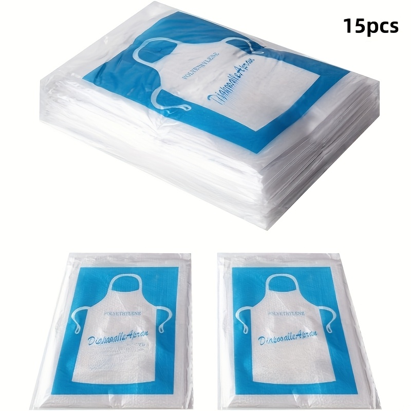 TEMU Delantal desechable de plástico transparente para adultos, 15 piezas, para cocinar, pintar y al