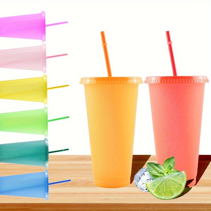 

5pcs 24oz Plastic Tumbler Cups, Reusable Cold Drink Travel Cups With Lids And Straws, Multicolor Iced Coffee & Smoothie Cups For Party, Birthday, Poolside Use