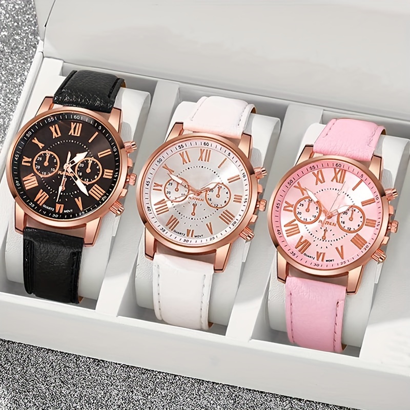 

3pcs/set Women's Watch Set, Classic Roman Numeral Watch, With Strap, Alloy Case, Elegant Dial Design, Gifts Suitable For Casual Business Weddings, , Family, Or , With Gift Box Packaging