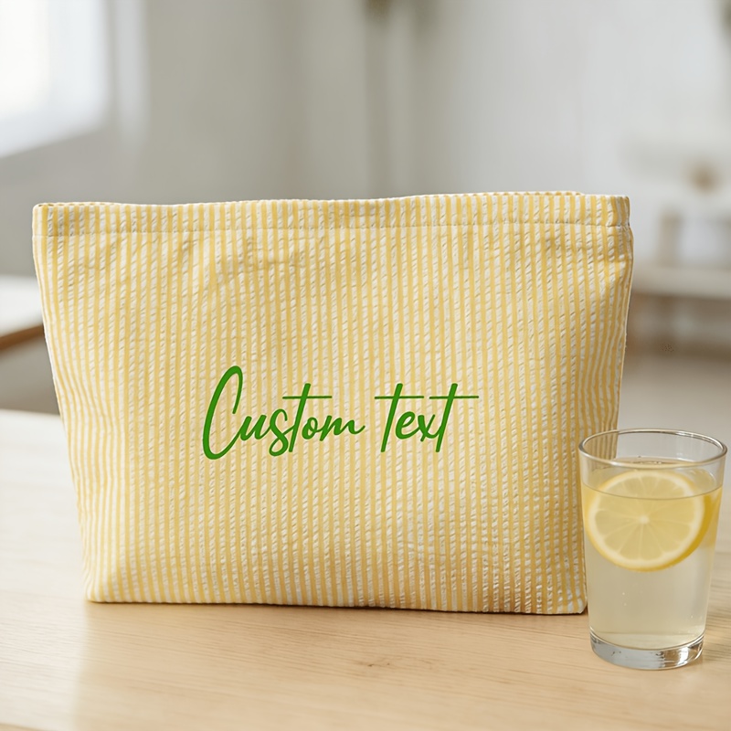 TEMU Borsa per trucco a righe personalizzata, in tessuto seersucker, e rinfrescante, con chiusura a cerniera. Disponibile in quattro colori: -, ,