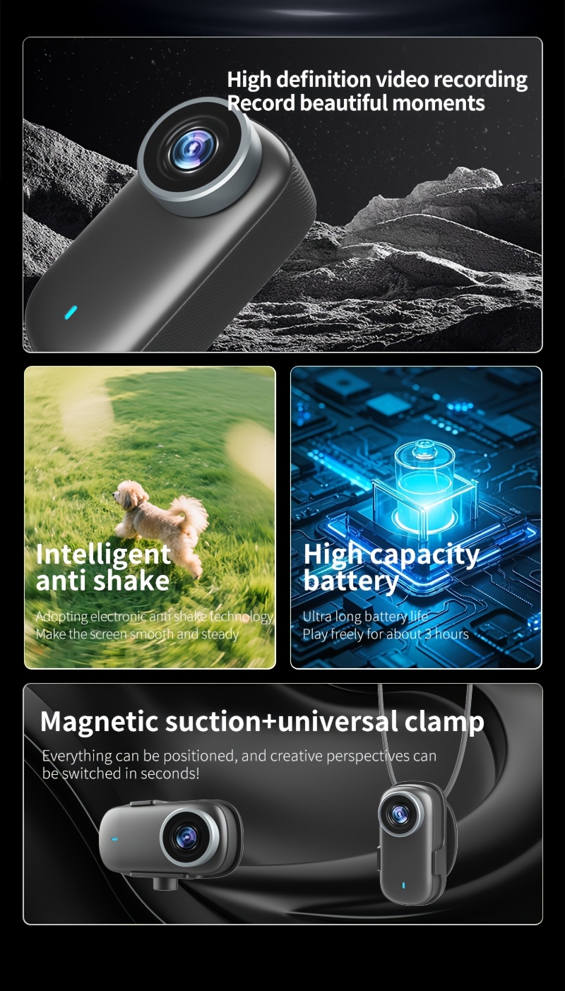 1 4K Thumb Camera | Portable High-Definition WiFi Camera for Cycling, Hiking, Outdoor Activities, and Daily Life Recording, PC Material, Rechargeable Lithium Battery, TF Card Storage