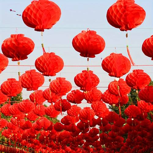 50pcs red chinese paper lanterns new year spring festival wedding decorations no power needed