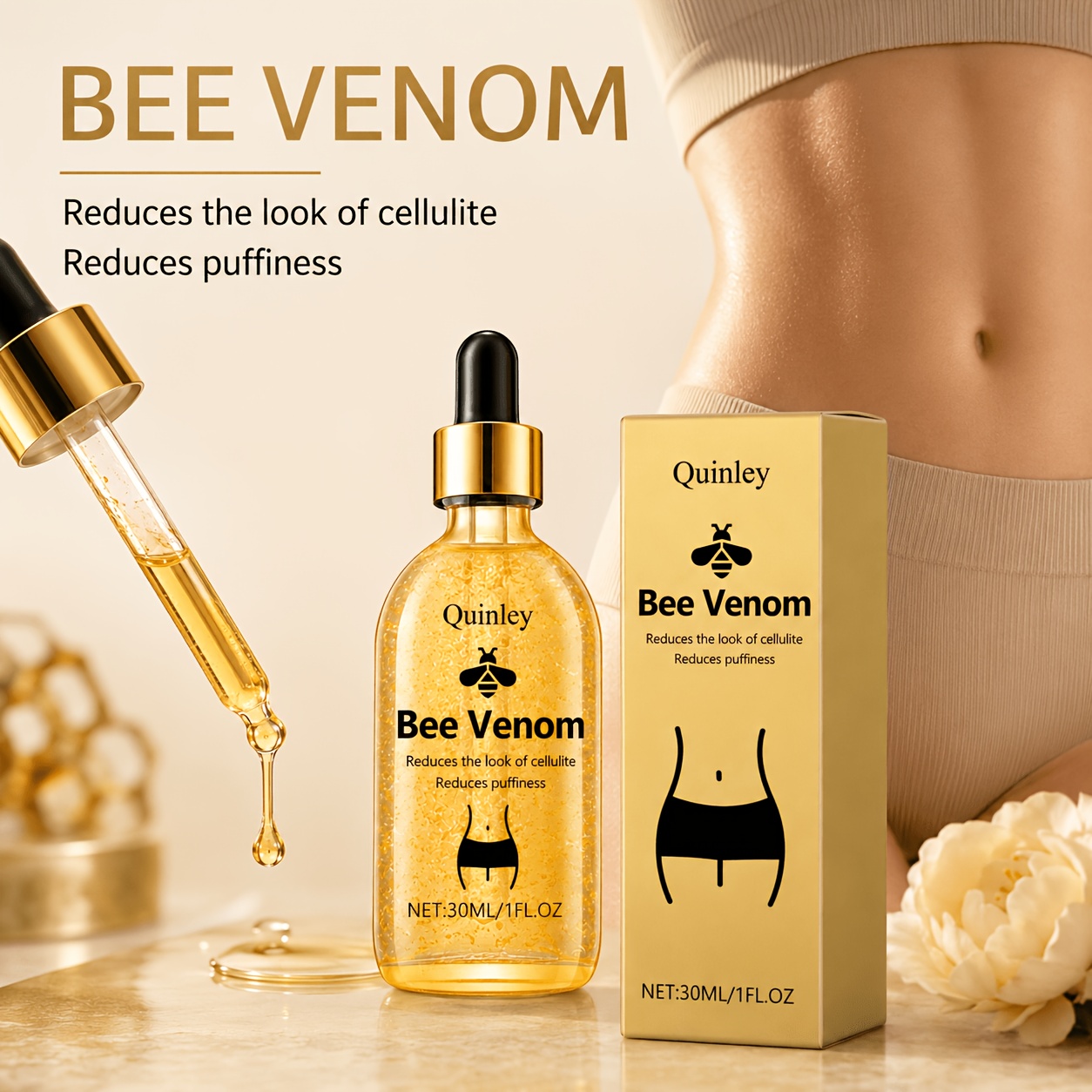 Bee Venom Body Firming Oil, Containing Rosemary Extract, Firming Cream with A Warming Effect, Body Sculpting Cream, Firming Care for The Body Contours, Hydrating& Tightening Body Massage Oil, Improving Skin Loose Aging, Accumulation Appearance