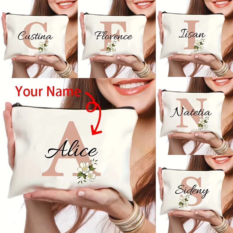 

[customer ] Custom Name Makeup Bag - Lightweight Canvas Cosmetic Pouch For Travel & Toiletries, Perfect Gift For & Sisters (5.9x9 Inches), Makeup Bag, Personalized, Custom Name, Travel