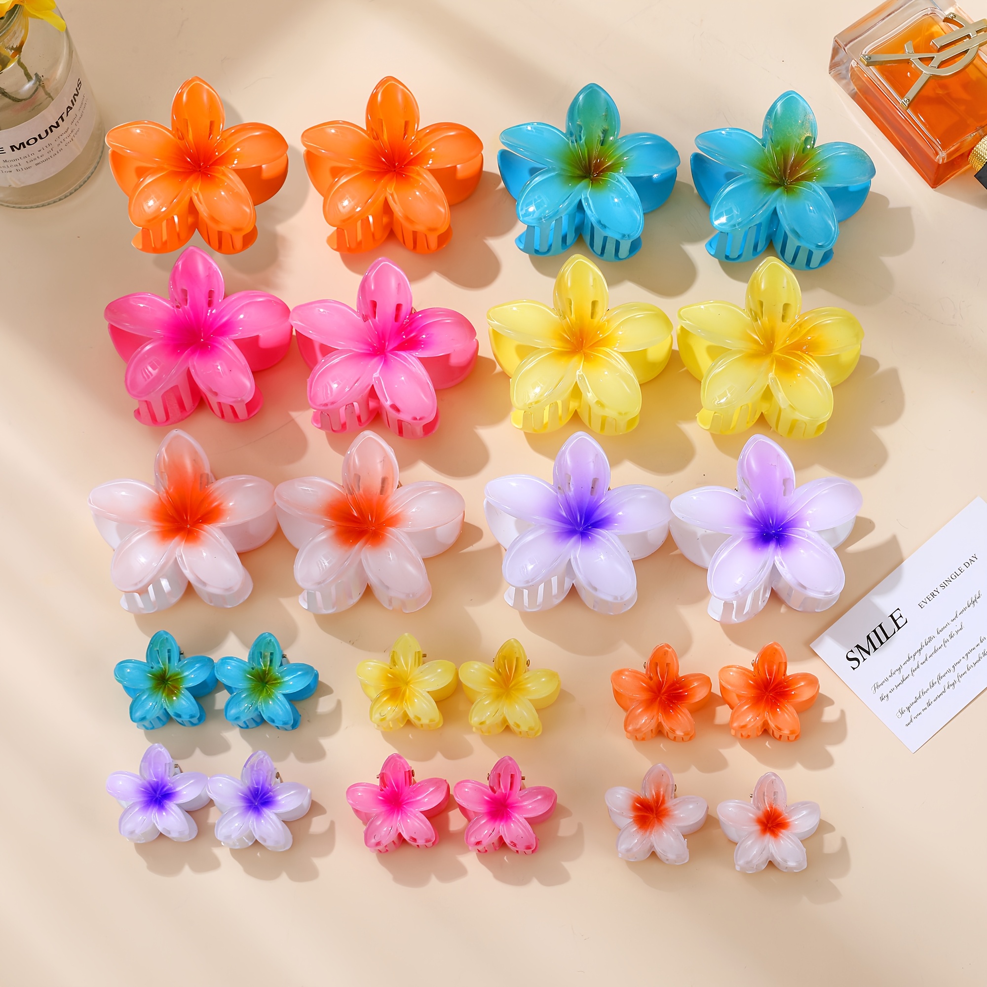 2pcs Beige Floral Hair Claw with Yellow Satin Scrunchie SCOOPS Beauty Flower Scrunchie 2-Pack, Black & Beige Flowers  main image 2