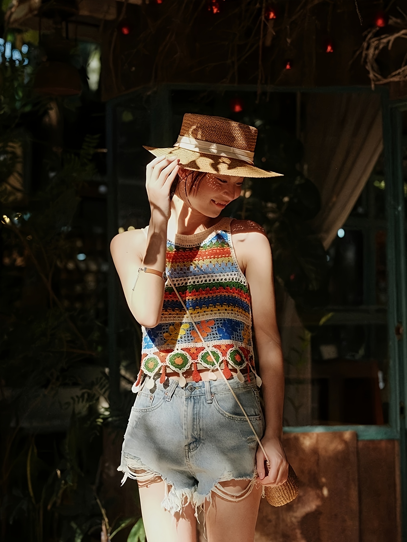 Womens Sleeveless Crochet Tank Stripe