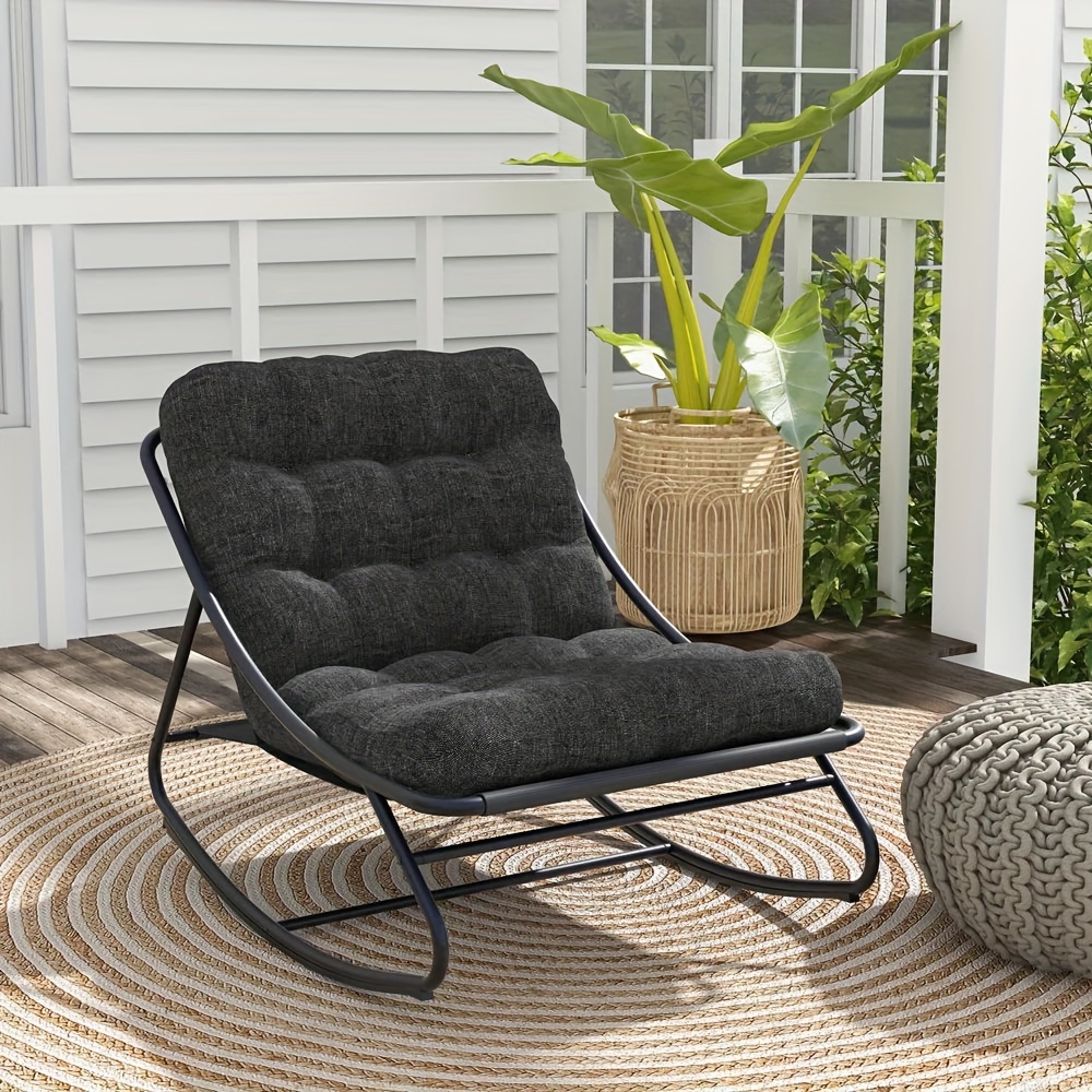 

Outdoor & Indoor Steel Lounge Rocking Chair With Thick Cushion, Patio Comfy Modern Rocker Chair For Living Room, Porch, Backyard