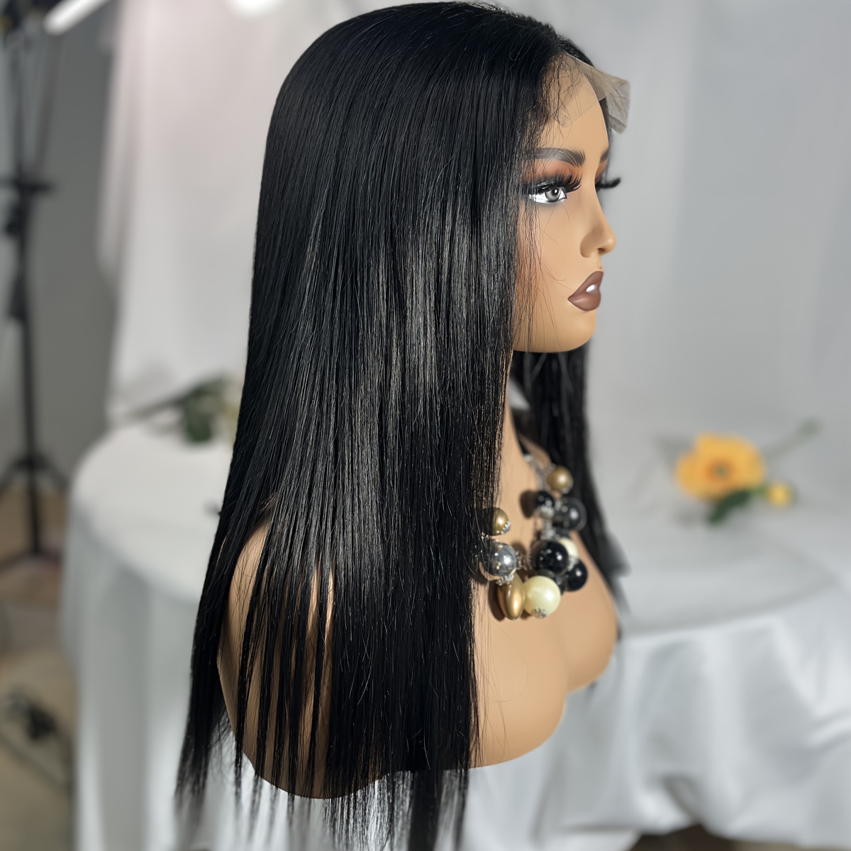 black long straight lace front wig made heat resistant  display picture 2