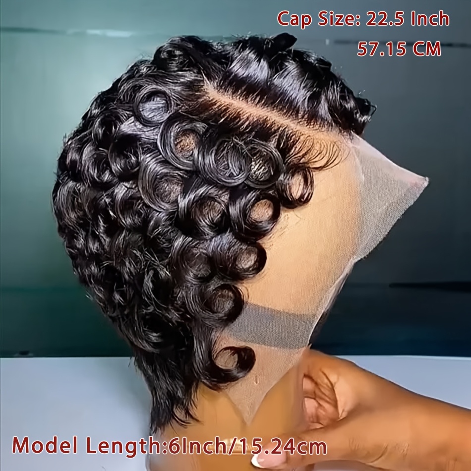 Image of 13x4 Lace Front Short Layered Curly Brazilian Human Hair Wigs Full Lace Frontal Wigs For Daily Wear Hairline With Bangs Deep Wave Human Hair Wigs For Women