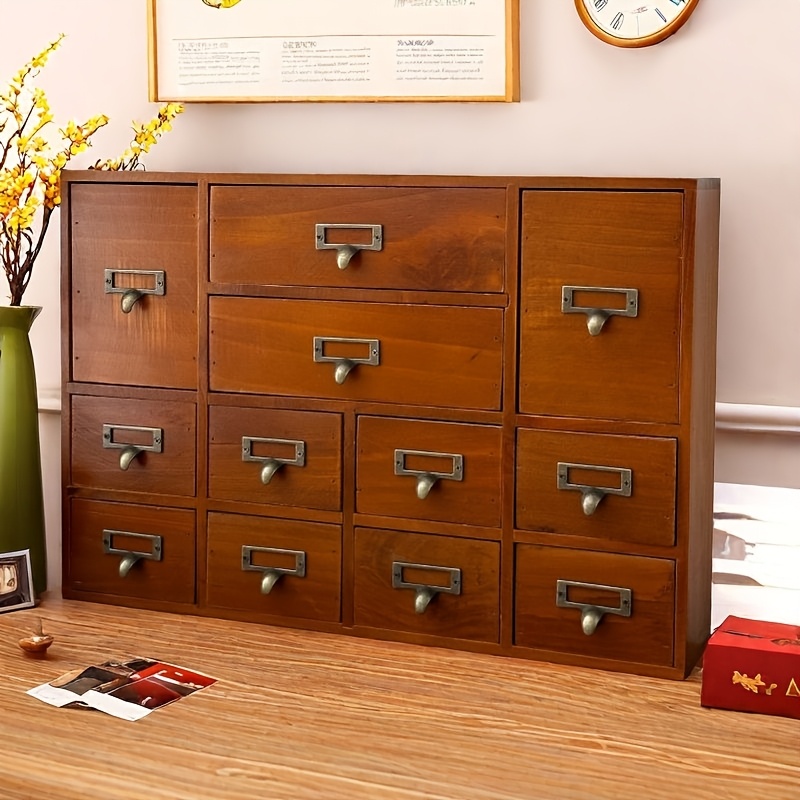 [vintage-style storage cabinet] vintage-style 5-drawer hardwood & wooden storage cabinet |   organizer for home office, cosmetics, desk supplies - easy assembly, no power needed, decorative knobs,  , metallic handles 0