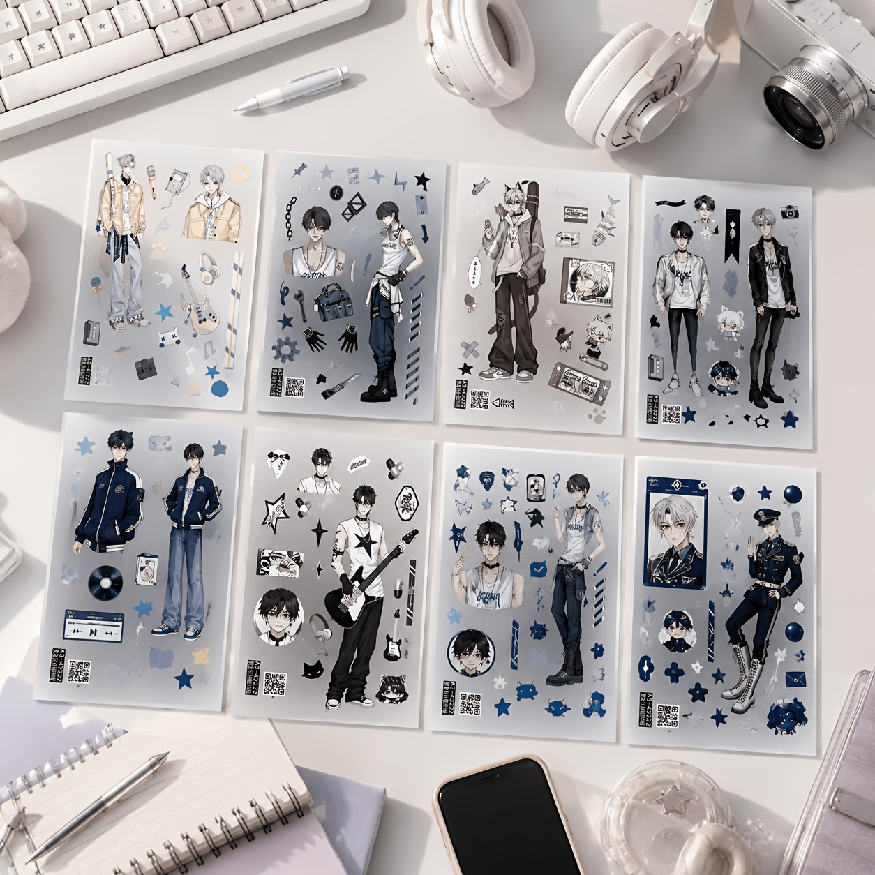 TEMU 200pcs, Streetwear Illustration Sticker Pack, With Clear Prints And Blue-gray Tones, For Precise Application, For Journal, Diary, Planner, ,