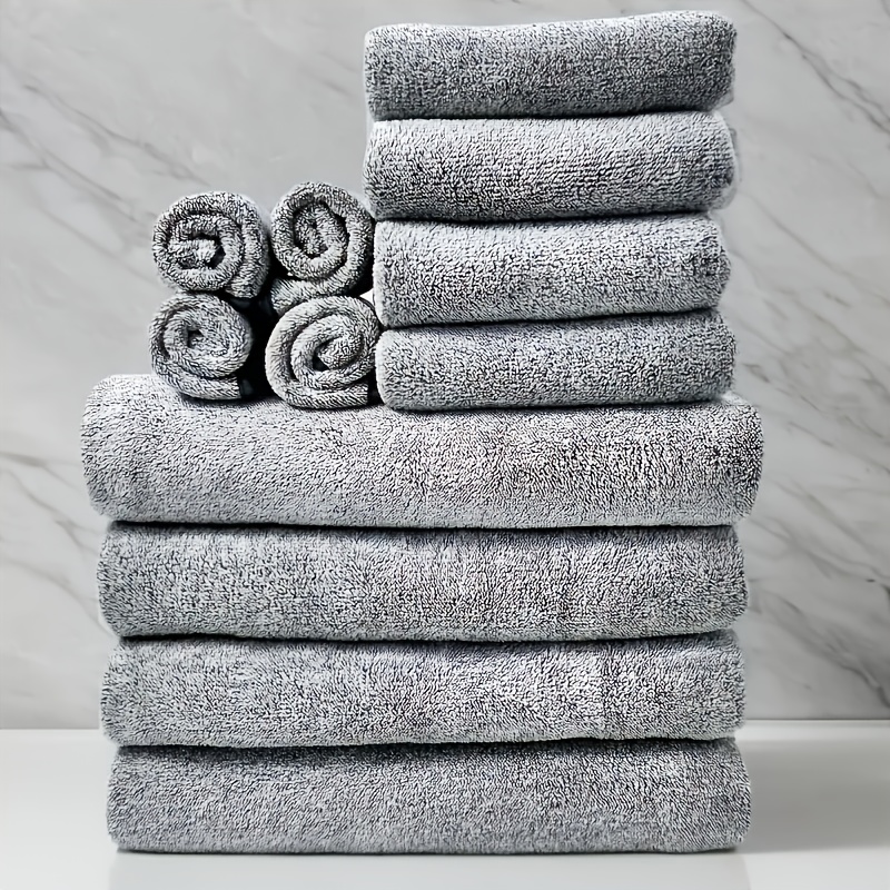 TEMU 12pcs Set Of Solid Color Towels, 4 Bath Towels&4 Bath Towels&4 Square Towels, Household Microfiber Towels, Soft Towel Set, Absorbent Bathroom