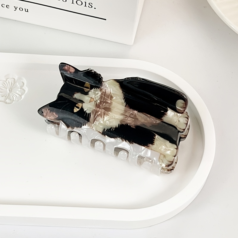 TEMU 1pc White Cat Hair Claw Clip, Crack Pearlescent Acetate Acrylic Shark Clip, Non-slip Jaw Clamp For Hair, Cute Cat Hair Accessory For Shower,