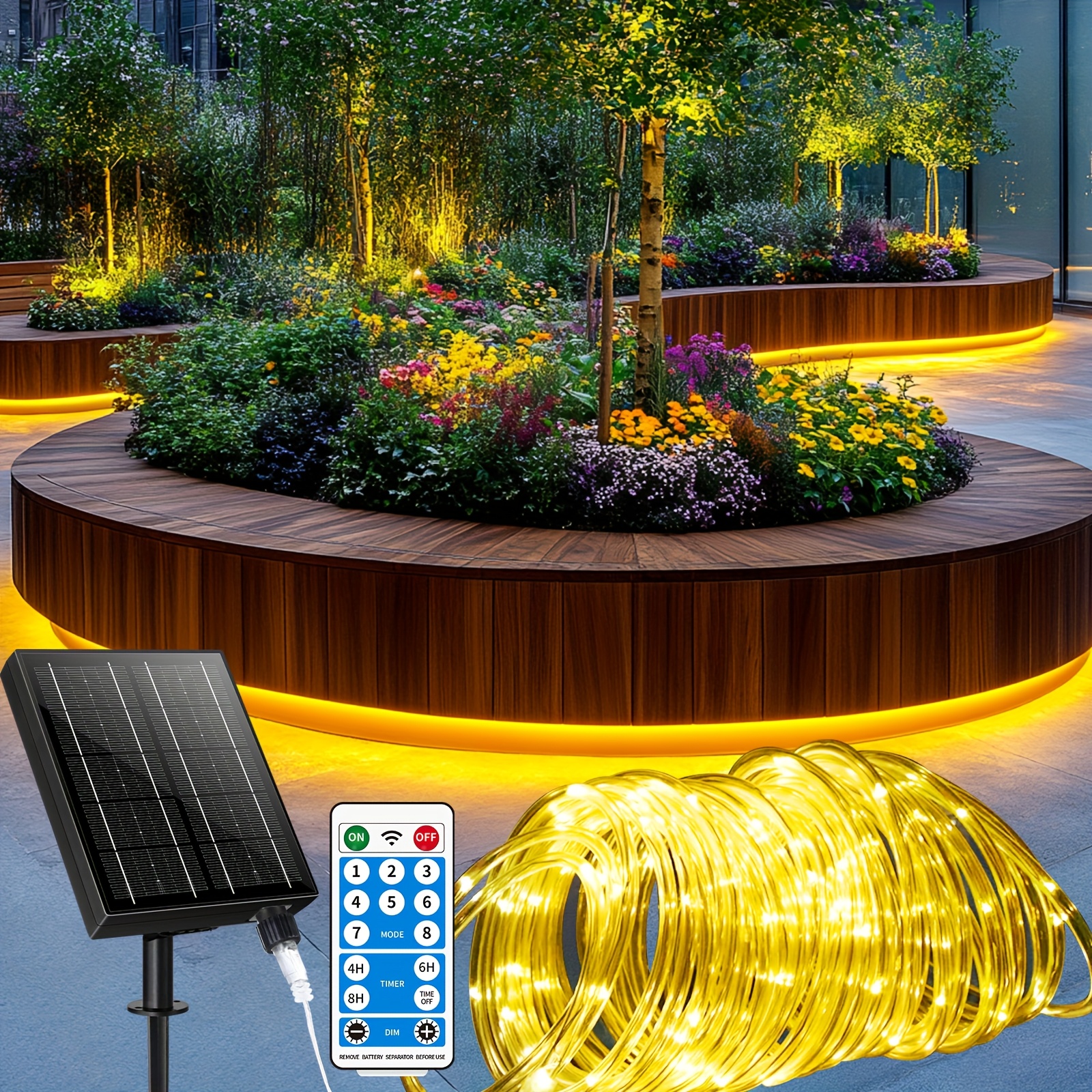Image of Outdoor Solar Warm White Light With Garden Light 175ft 600led High Brightness Lamp Beads 2400ma Remote Control 8 Lighting Suitable For Yard, Porch, Trees, Patio, Holiday Decoration