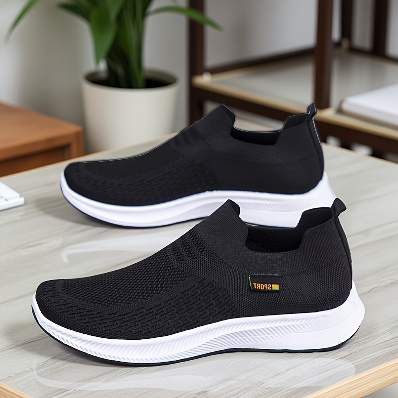 1-Pair ADO STAP Men's Breathable Slip-On Sneakers - Lightweight Woven Knit Loafers Suitable for Daily Wear, Light Sports & Semi-Formal Occasions - Low-Top Shoe with Cushioned PVC Sole, Minimalist Casual Shoes (No Laces)