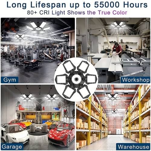 1 4pcs 300w deformable ceiling lighting led garage lights bulb with 6 1 adjustable panels led garage lighting basement barn e26 e27 led lamp for garage workshop basement warehouse attic storage room